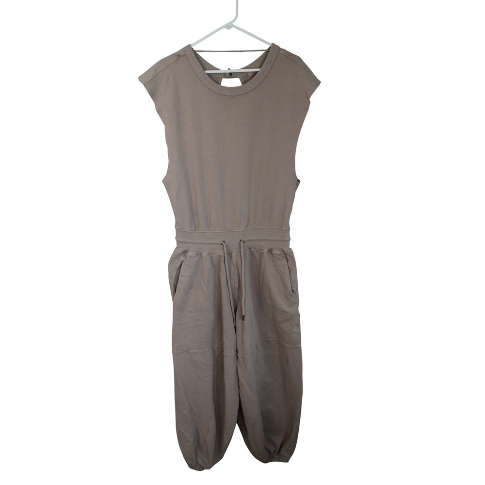 Free People FP Movement Throw and Go Jumpsuit Small Taupe Tan Open Back